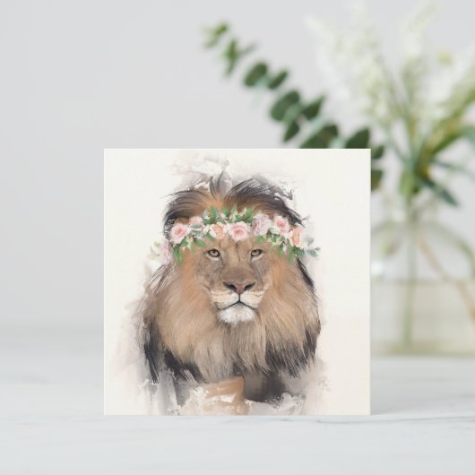Löwe mit Blume Crown Portrait Karte (Stehend Vorderseite)