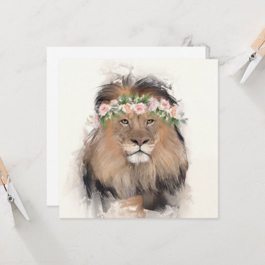 Löwe mit Blume Crown Portrait Karte (Vorderseite/Rückseite Beispiel)