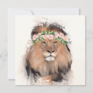 Löwe mit Blume Crown Portrait Karte