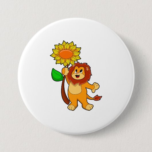 Löwe mit Blume Sonnenblume Button (Vorderseite)