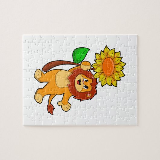 Löwe mit Blume Sonnenblume Puzzle (Horizontal)