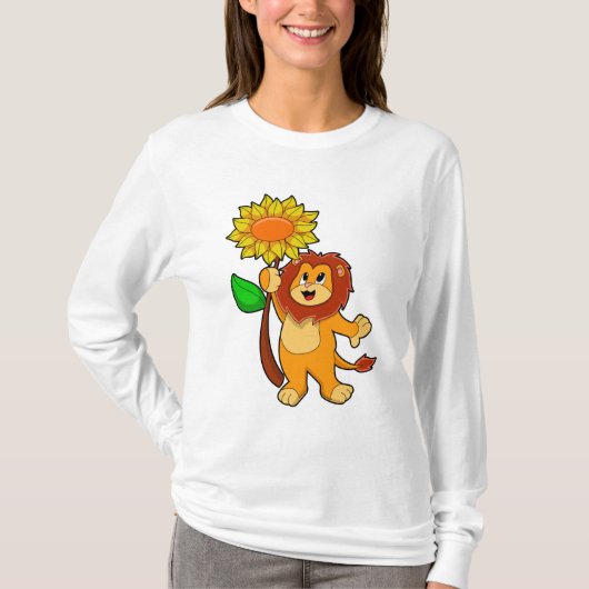 Löwe mit Blume Sonnenblume T-Shirt (Vorderseite)