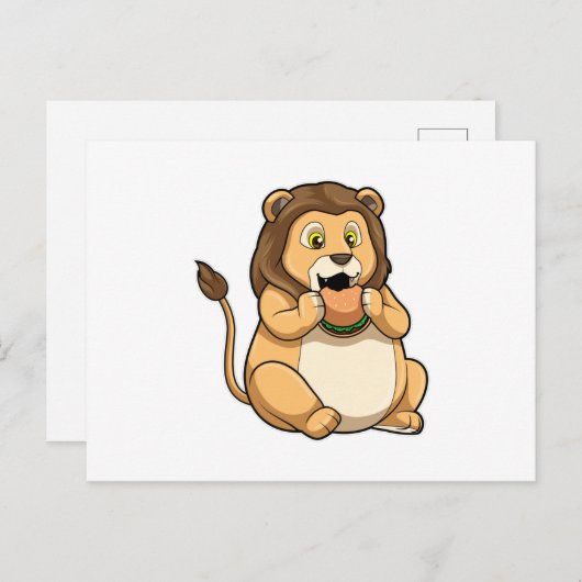 Löwe mit Burger Postkarte (Vorne/Hinten)