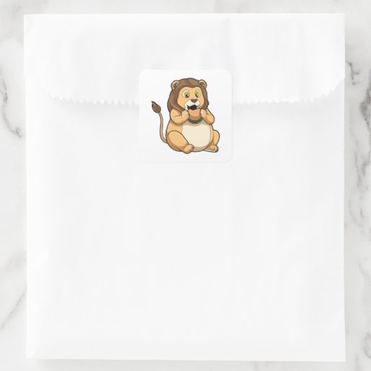 Löwe mit Burger Quadratischer Aufkleber (Tasche)