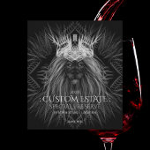 Löwe mit Crown Monogram Black Wine Label Weinetikett