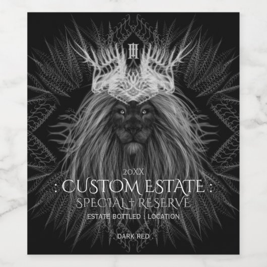 Löwe mit Crown Monogram Black Wine Label Weinetikett (Einzelnes Label)