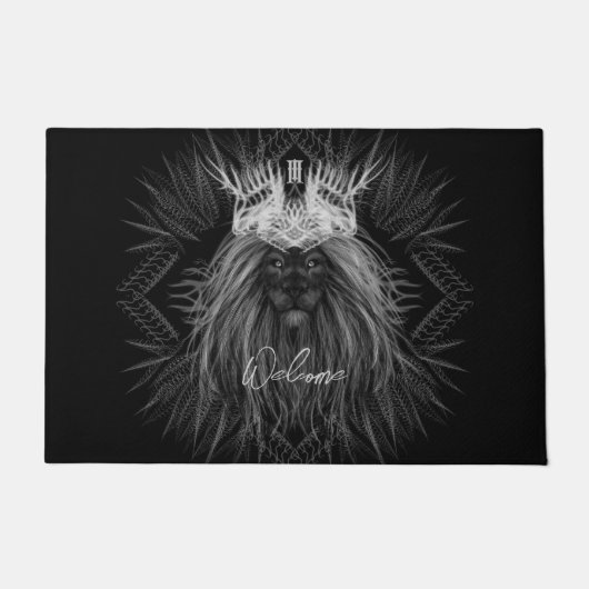 Löwe mit Crown Monogram Willkommen Fußmatte (Vorderseite)