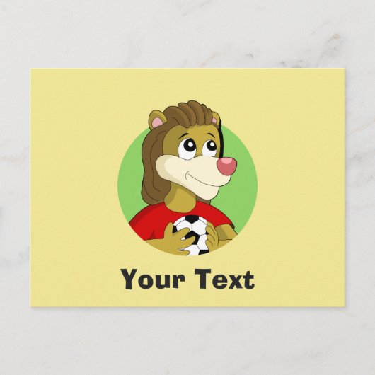 Löwe mit einem Fußball-Cartoon auf der Postkarte (Vorderseite)