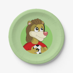 Löwe mit einem Fußball-Cartoon-Papier-Teller Pappteller