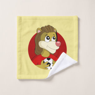 Löwe mit einem Fußball-Cartoon Waschlappen