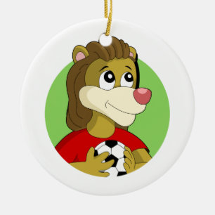 Löwe mit einem Fußballball-Cartoon Keramik Ornament