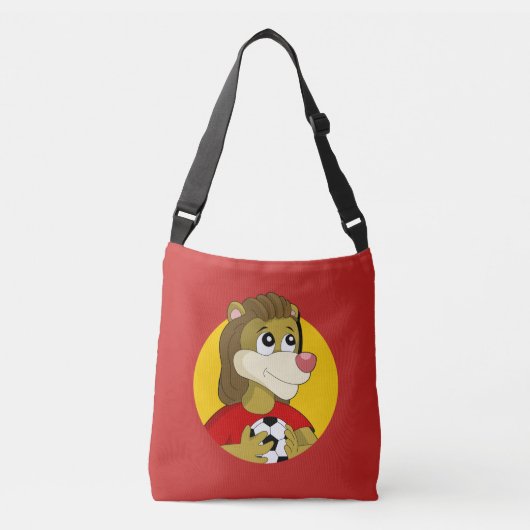 Löwe mit einem Fußballball-Cartoon Quertasche Tragetaschen Mit Langen Trägern (Vorderseite)