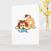 Löwe mit Fisch Karte (Gelbe Blume)