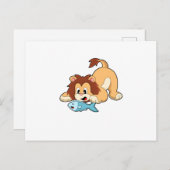 Löwe mit Fisch Postkarte (Vorne/Hinten)