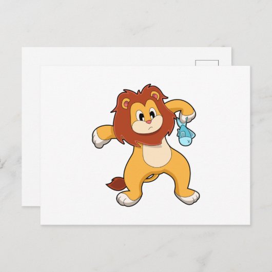 Löwe mit Fisch Postkarte (Vorne/Hinten)