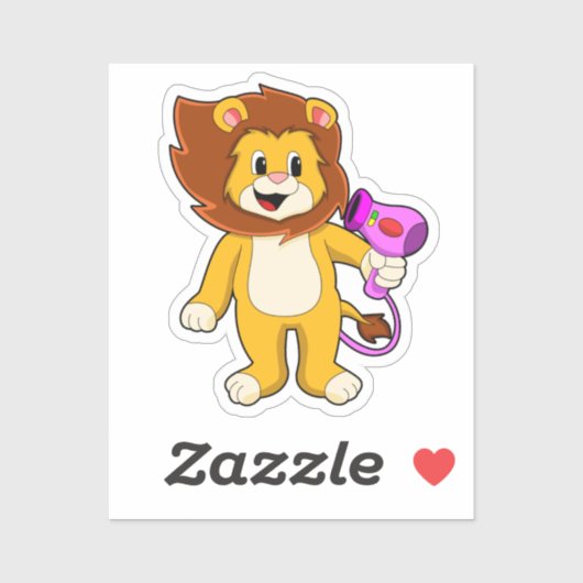 Löwe mit Haartrockner Aufkleber (Blatt)