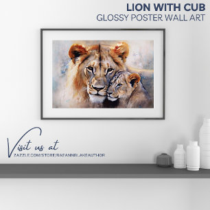 Löwe mit Jungtier Glänzendes Poster-Wandkunstwerk Poster