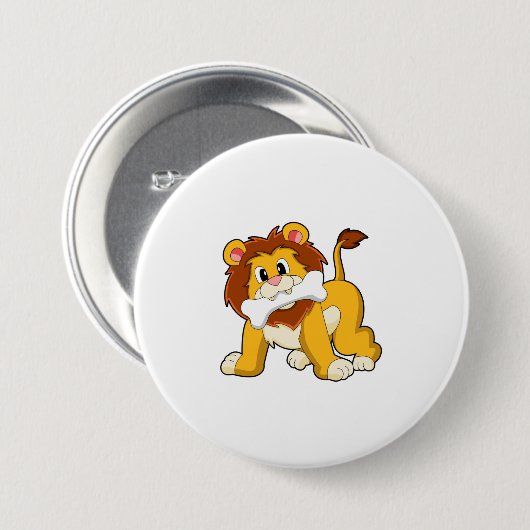Löwe mit Knochen Button (Vorne & Hinten)