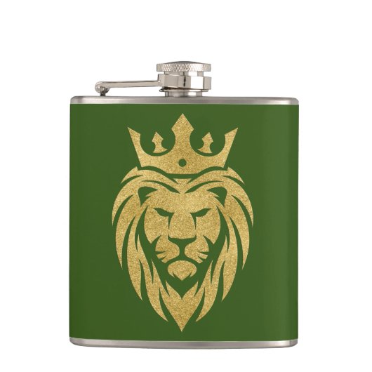 Löwe mit Krone - Gold Stil 3 Flachmann (Vorderseite)