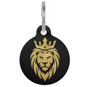 Löwe mit Krone - Gold Stil 3 Haustiermarke