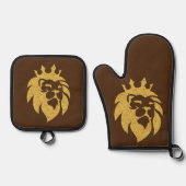 Löwe mit Krone - Goldstil 1 Ofenhandschuh & Topflappen-Set (Vorderseite)