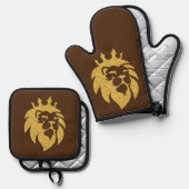 Löwe mit Krone - Goldstil 1 Ofenhandschuh & Topflappen-Set (Vorderseite/Rückseite)