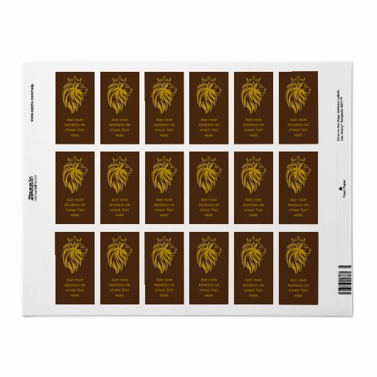 Löwe mit Krone - Goldstil 2 Adressaufkleber (Vorne)