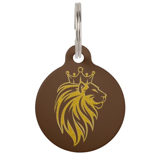 Löwe mit Krone - Goldstil 2 Haustiermarke (Vorderseite)
