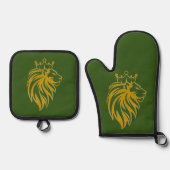 Löwe mit Krone - Goldstil 2 Ofenhandschuh & Topflappen-Set (Vorderseite)