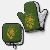 Löwe mit Krone - Goldstil 2 Ofenhandschuh & Topflappen-Set (Vorderseite/Rückseite)