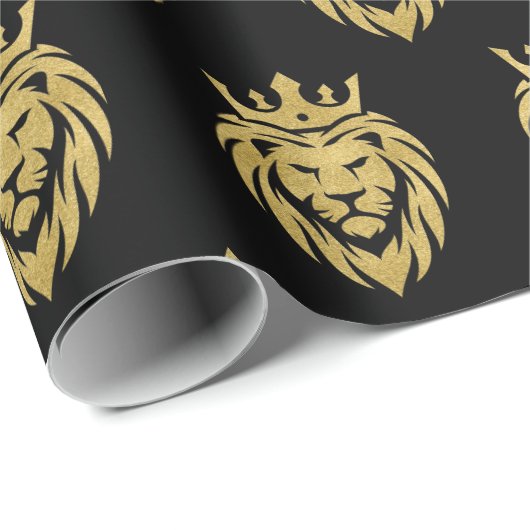 Löwe mit Krone - Goldstil 3 Geschenkpapier (Rolleneckpunkt)