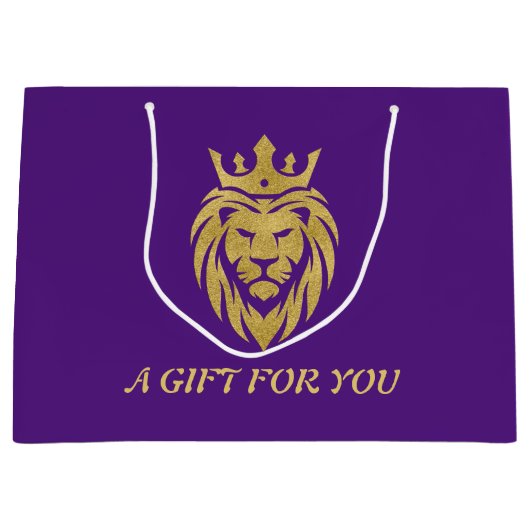 Löwe mit Krone - Goldstil 3 Große Geschenktüte (Vorderseite)