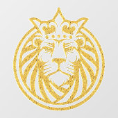 Löwe mit Krone - Goldstil 4 Fensteraufkleber (Blatt)