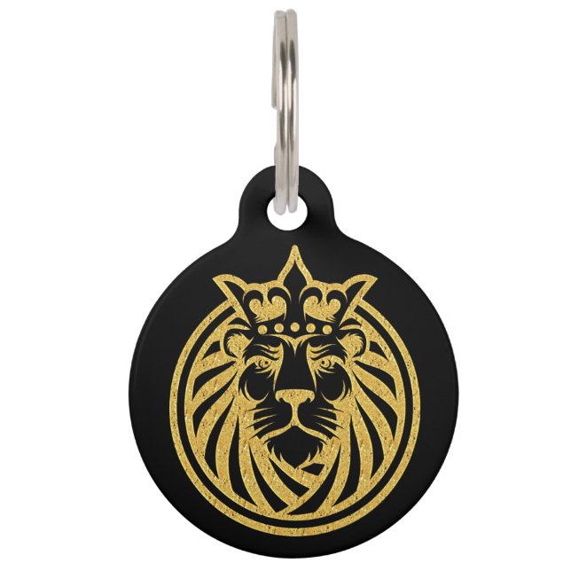 Löwe mit Krone - Goldstil 4 Haustiermarke (Vorderseite)