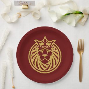 Löwe mit Krone - Goldstil 4 Pappteller