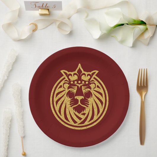 Löwe mit Krone - Goldstil 4 Pappteller (Hochzeit)