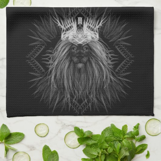 Löwe mit Kronenmonogramm Geschirrtuch (Gefaltet)