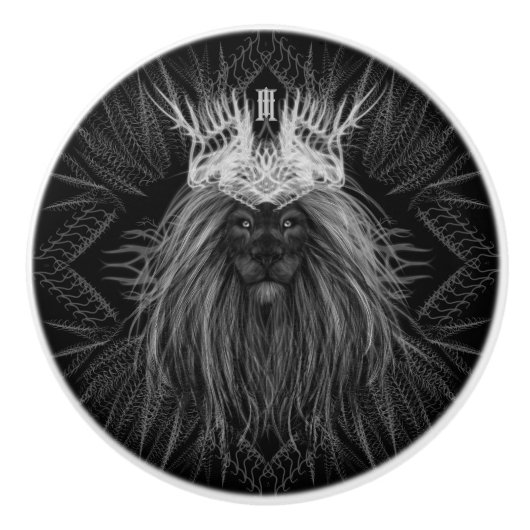 Löwe mit Kronenmonogramm Keramikknauf (Vorderseite)