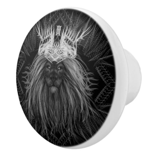 Löwe mit Kronenmonogramm Keramikknauf (Rechts)