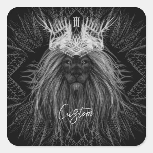 Löwe mit Kronenmonogramm Quadratischer Aufkleber (Vorderseite)