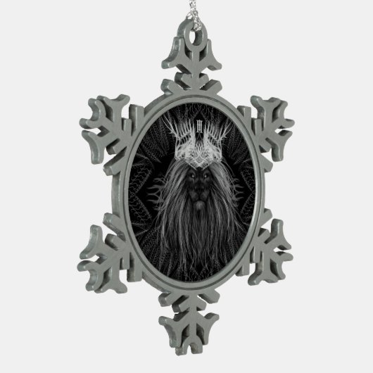 Löwe mit Kronenmonogramm Schneeflocken Zinn-Ornament (Links)