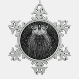 Löwe mit Kronenmonogramm Schneeflocken Zinn-Ornament