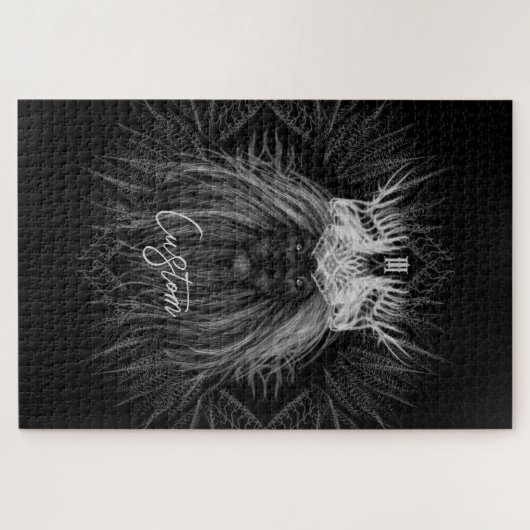 Löwe mit Kronenmonogramm Schwarz Puzzle (Horizontal)