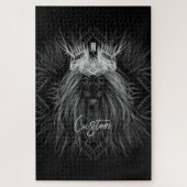 Löwe mit Kronenmonogramm Schwarz Puzzle (Vertikal)