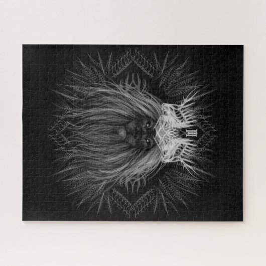 Löwe mit Kronenmonogramm Schwarz Puzzle (Horizontal)