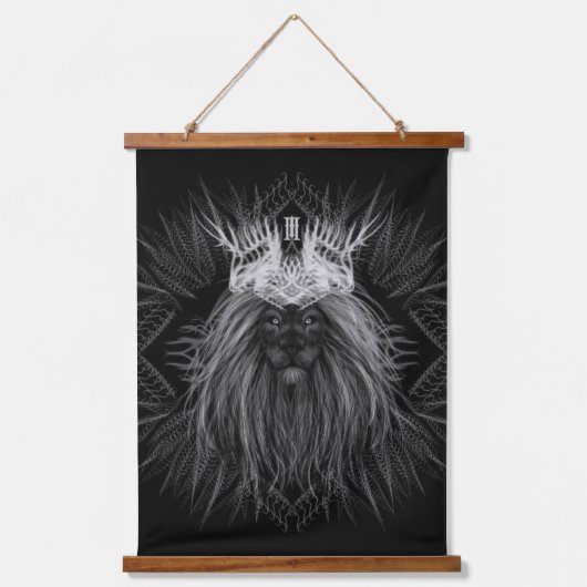 Löwe mit Kronenmonogramm Wandteppich Mit Holzrahmen (Vorderseite)