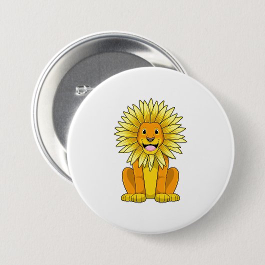 Löwe mit Sonnenblume Blume Button (Vorne & Hinten)