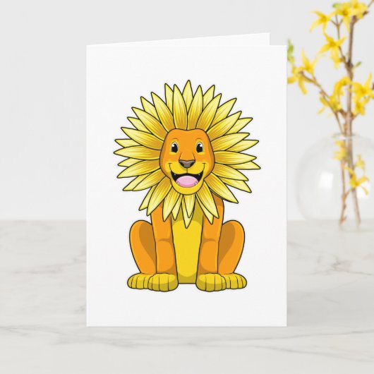 Löwe mit Sonnenblume Blume Karte (Gelbe Blume)