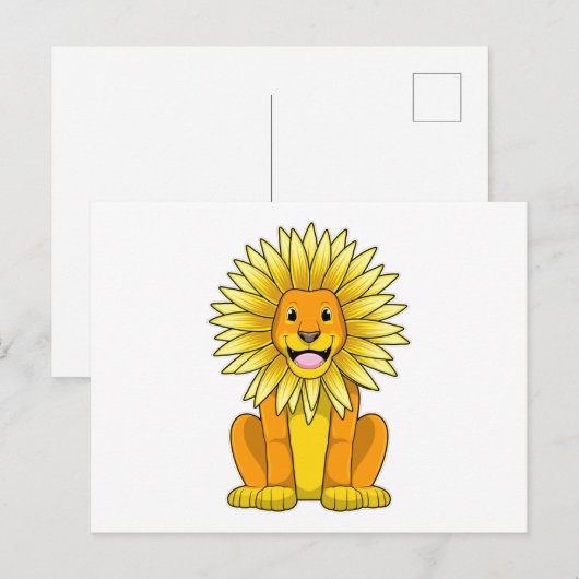 Löwe mit Sonnenblume Blume Postkarte (Vorne/Hinten)