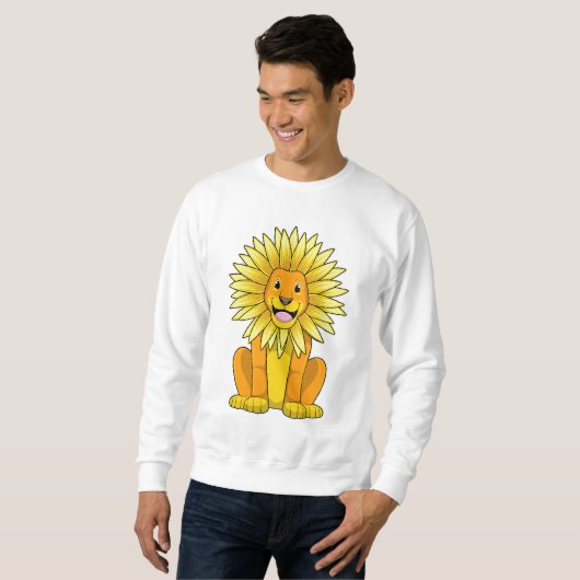 Löwe mit Sonnenblume Blume Sweatshirt (Vorne ganz)
